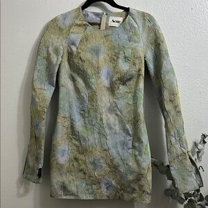 Acne Textured Dress in Green and Blue sophisticated Scandinavian Mini dress-38/M